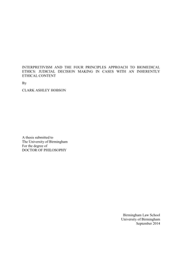 JUDICIAL DECISION MAKING in CASES with an INHERENTLY ETHICAL CONTENT by CLARK ASHLEY HOBSON