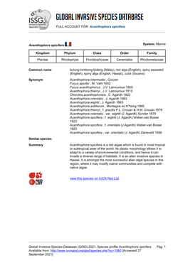 Acanthophora Spicifera Global Invasive Species Database (GISD)