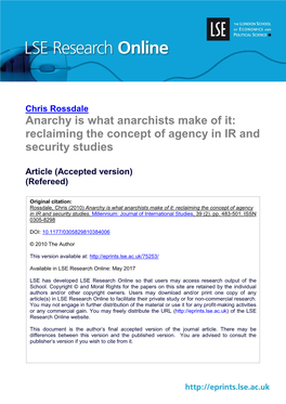 Anarchy Is What Anarchists Make of It: Reclaiming the Concept of Agency in IR and Security Studies