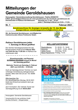 Mitteilungsblatt Gemeinde Geroldshausen Nr. 1, 2021