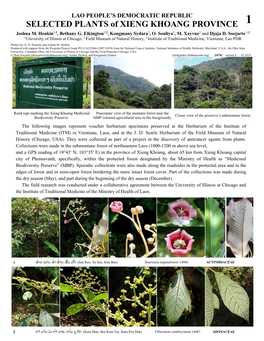 SELECTED PLANTS of XIENG KHOANG PROVINCE 1 Joshua M