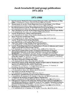 Jacob Israelachvili (And Group) Publications 1971-2014