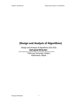 [Design and Analysis of Algorithms]