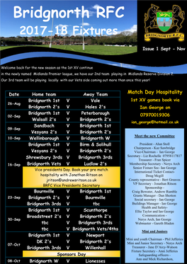 Bridgnorth RFC 2017-18 Fixtures