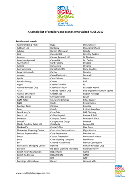 A Sample List of Retailers and Brands Who Visited RDSE 2017