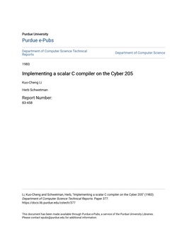 Implementing a Scalar C Compiler on the Cyber 205