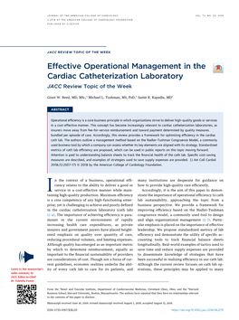 Effective Operational Management in the Cardiac Catheterization Laboratory JACC Review Topic of the Week