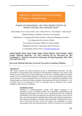 Pakistani Minorities: Are They Protected by Or Persecuted by the Constitution? Pjaee, 18 (4) (2021)