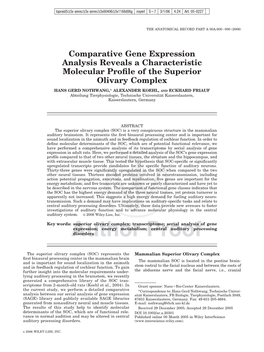 Comparative Gene Expression Analysis Reveals a Characteristic Molecular Proﬁle of the Superior Olivary Complex