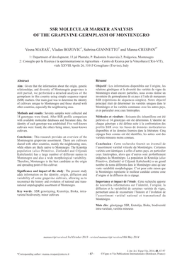 Ssr Molecular Marker Analysis of the Grapevine Germplasm of Montenegro