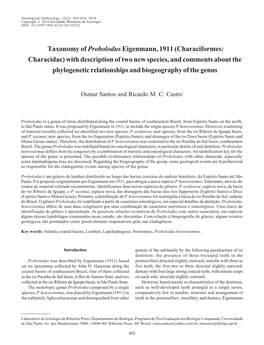 Taxonomy of Proboloduseigenmann, 1911 (Characiformes: Characidae) with Description of Two New Species, and Comments About the Ph