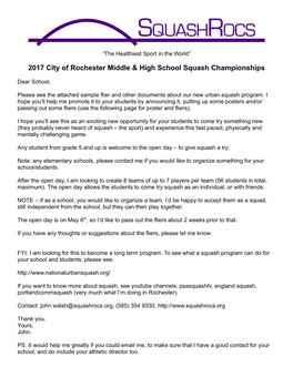 2017 City of Rochester Middle & High School Squash Championships