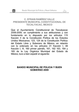 Bando Municipal De Policía Y Buen Gobierno