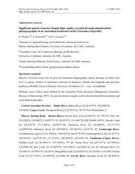 Significant Genetic Structure Despite High Vagility Revealed Through Mitochondrial Phylogeography of an Australian Freshwater Turtle (Chelodina Longicollis)