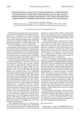 And Phytotelmatocladius Delarosai (Chironomidae: Orthocladiinae): Two Phytotelmatous Chironomids DISTRIBUTED from Florida to Argentina