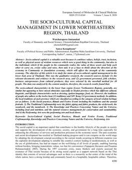 The Socio-Cultural Capital Management in Lower Northeastern Region, Thailand