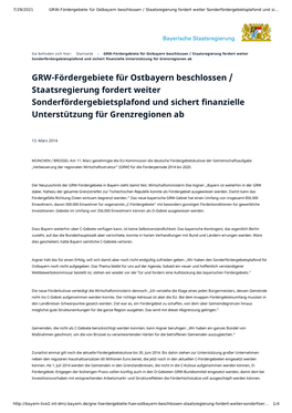 GRW-Fördergebiete Für Ostbayern Beschlossen / Staatsregierung Fordert Weiter Sonderfördergebietsplafond Und Si…