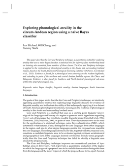 Exploring Phonological Areality in the Circum-Andean Region Using a Naive Bayes Classiﬁer