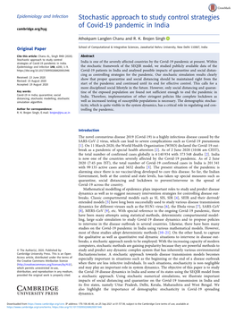 Stochastic Approach to Study Control Strategies of Covid-19 Pandemic in India Cambridge.Org/Hyg