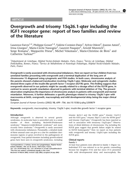 Overgrowth and Trisomy 15Q26.1-Qter Including the IGF1 Receptor Gene: Report of Two Families and Review of the Literature
