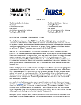 CGC/IHRSA Letter to Senate Budget Committee