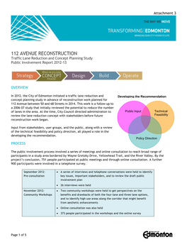 112 AVENUE RECONSTRUCTION Traffic Lane Reduction and Concept Planning Study Public Involvement Report 2012-13