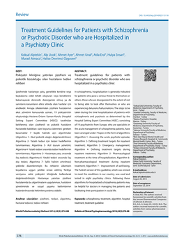 Treatment Guidelines for Patients with Schizophrenia Or Psychotic Disorder Who Are Hospitalized in a Psychiatry Clinic