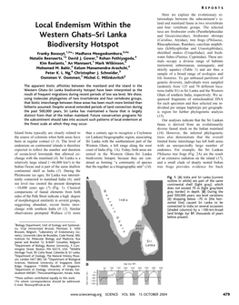 Local Endemism Within the Western Ghats–Sri Lanka Biodiversity Hotspot