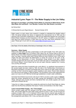 Water Industry in England and Wales, Removing It Entirely from Local Water Board Or Local Authority Control