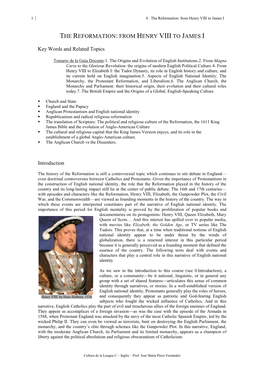 The Reformation: from Henry VIII to James I