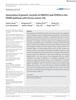 Association of Genetic Variants of FBXO32 and FOXO6 in the FOXO Pathway with Breast Cancer Risk