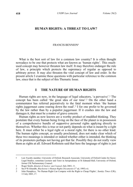 A Threat to Law? I the Nature of Human Rights