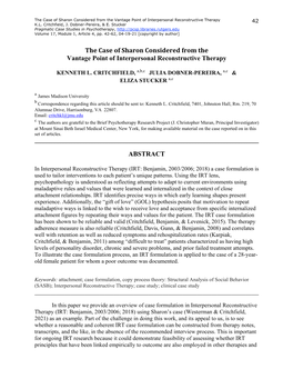 The Case of Sharon Considered from the Vantage Point of Interpersonal Reconstructive Therapy 42 K.L