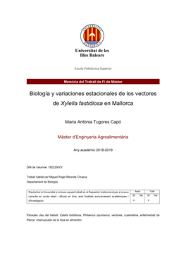 Biología Y Variaciones Estacionales De Los Vectores De Xylella Fastidiosa En Mallorca