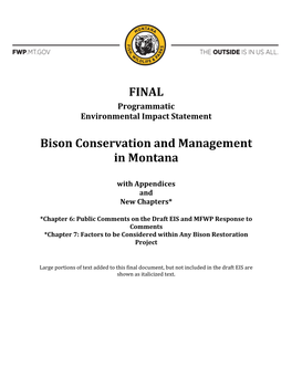 FINAL Bison Conservation and Management in Montana