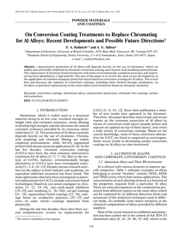 On Conversion Coating Treatments to Replace Chromating for Al Alloys: Recent Developments and Possible Future Directions1 S