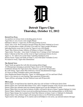 Detroit Tigers Clips Thursday, October 11, 2012