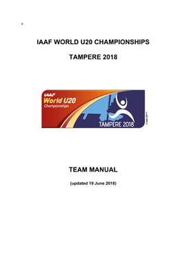 Iaaf World U20 Championships Tampere 2018 Team Manual