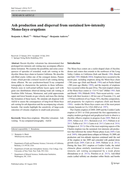 Ash Production and Dispersal from Sustained Low-Intensity Mono-Inyo Eruptions