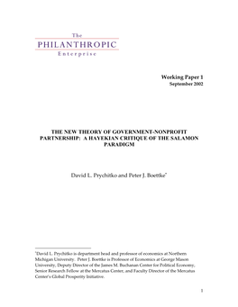 Working Paper 1 the NEW THEORY of GOVERNMENT-NONPROFIT