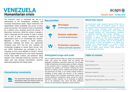 VENEZUELA Humanitarian Crisis Thematic Report – 23 May 2018