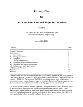 Recovery Plan for Leaf Rust, Stem Rust, and Stripe Rust