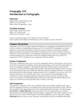 Geography 370 Introduction to Cartography Course Overview