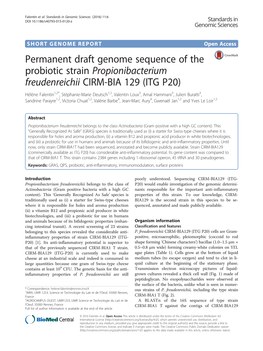 Permanent Draft Genome Sequence of the Probiotic Strain Propionibacterium Freudenreichii CIRM-BIA 129 (ITG P20)