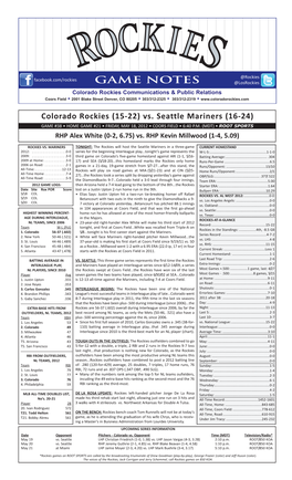 Rockies Game Notes