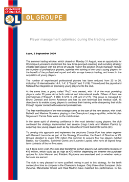 Player Management Optimised During the Trading Window