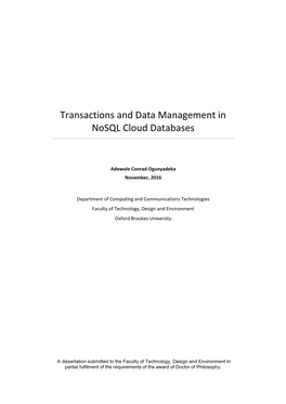 Transactions and Data Management in Nosql Cloud Databases