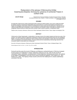 Redescription of the Aetosaur Chilenosuchus Forttae Casamiquela (Diapsida: Archosauria): Presence of Continental Triassic in Northern Chile