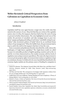 Critical Perspectives from Calvinism on Capitalism in Economic Crisis
