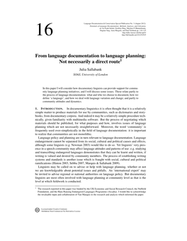 From Language Documentation to Language Planning: Not Necessarily a Direct Route1 Julia Sallabank SOAS, University of London